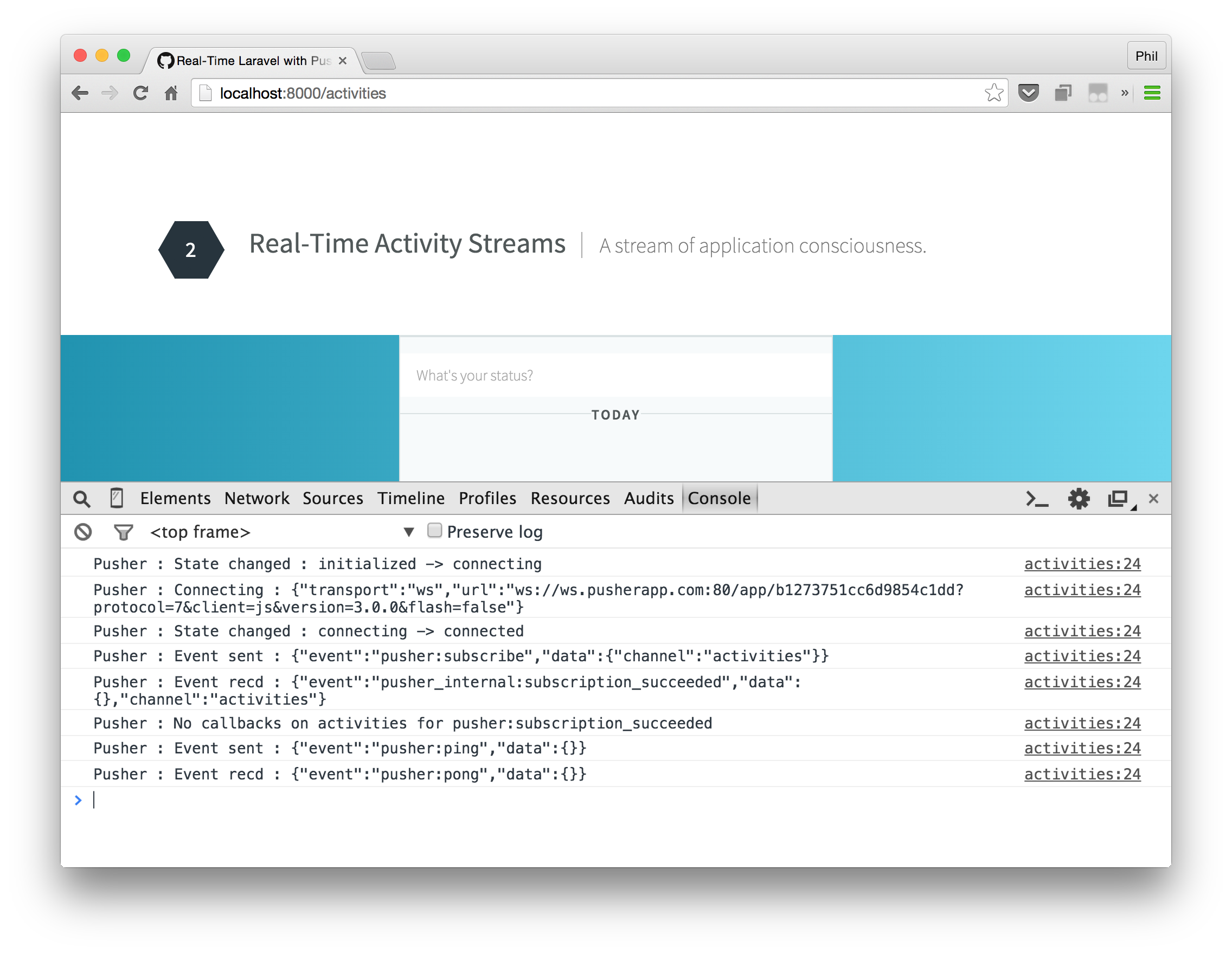 Debugging with the Pusher JavaScript library | Building Real-Time ...